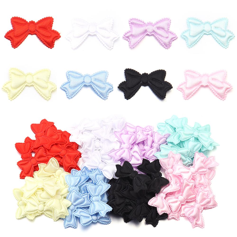50pcs/lot 19x31mm Fabric Sponge Bow Patches Colorful Bows Flower Appliques For Sewing Clothing DIY Wedding Party Decoration