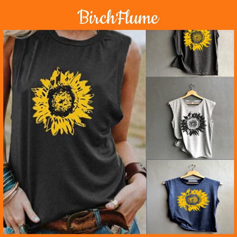 Exquisite Women's Sleeveless Sunflower Tops Blouse For Effortless Summer Style