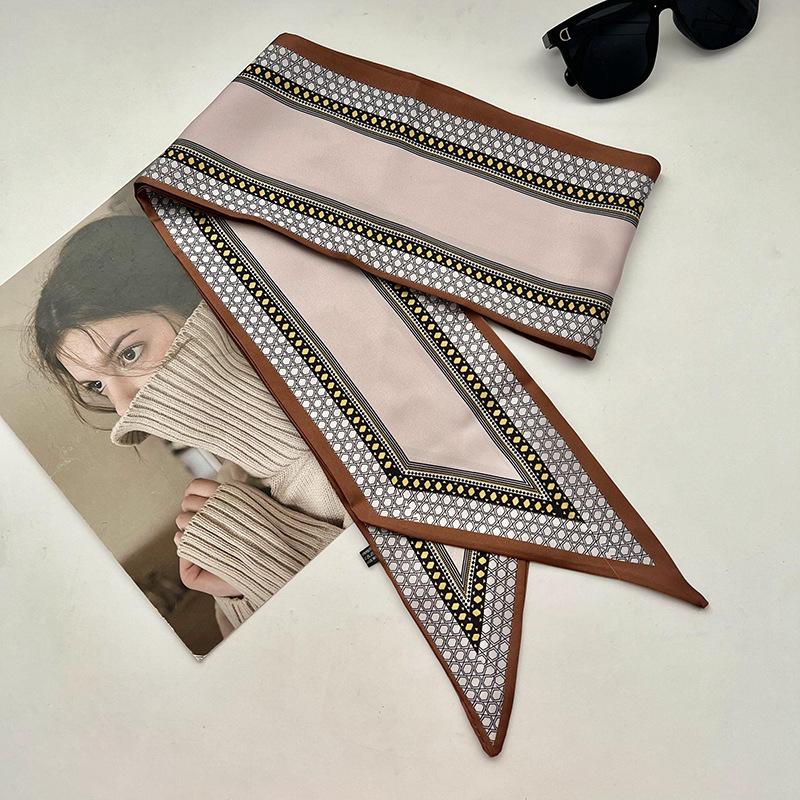 Double-sided Long Strip Small Silk Scarf Women's Professional Wear Spring and Summer New Decorative Small Scarf Tied Hair Band Streamer