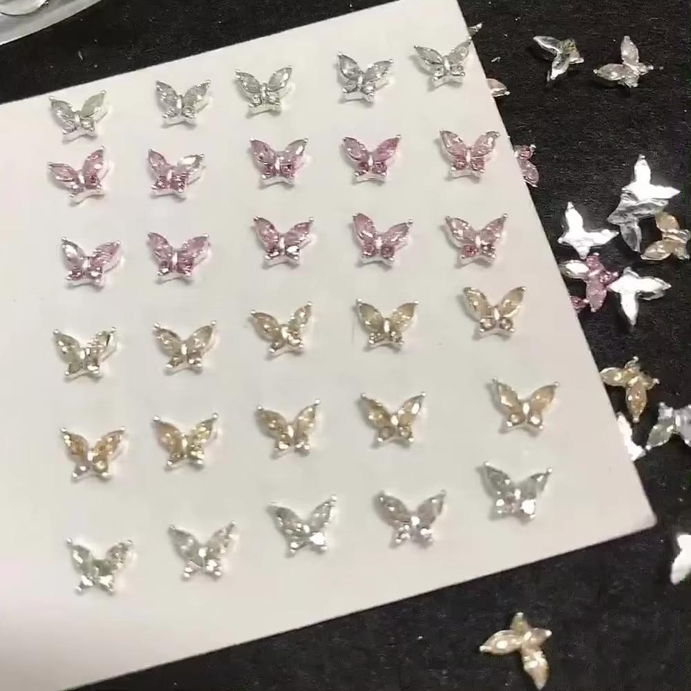 10pcs Alloy Butterfly Nail Art Charms 3D Stereoscopic Jewelry Manicure Decoation DIY Nail Rhinestones Gems Accessories