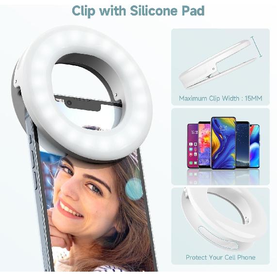Selfie Ring Light , Rechargeable Selfie Fill Light with Retaining Clip On, Video Conference Light for Phone, Laptop, Zoom Meeting, Make up