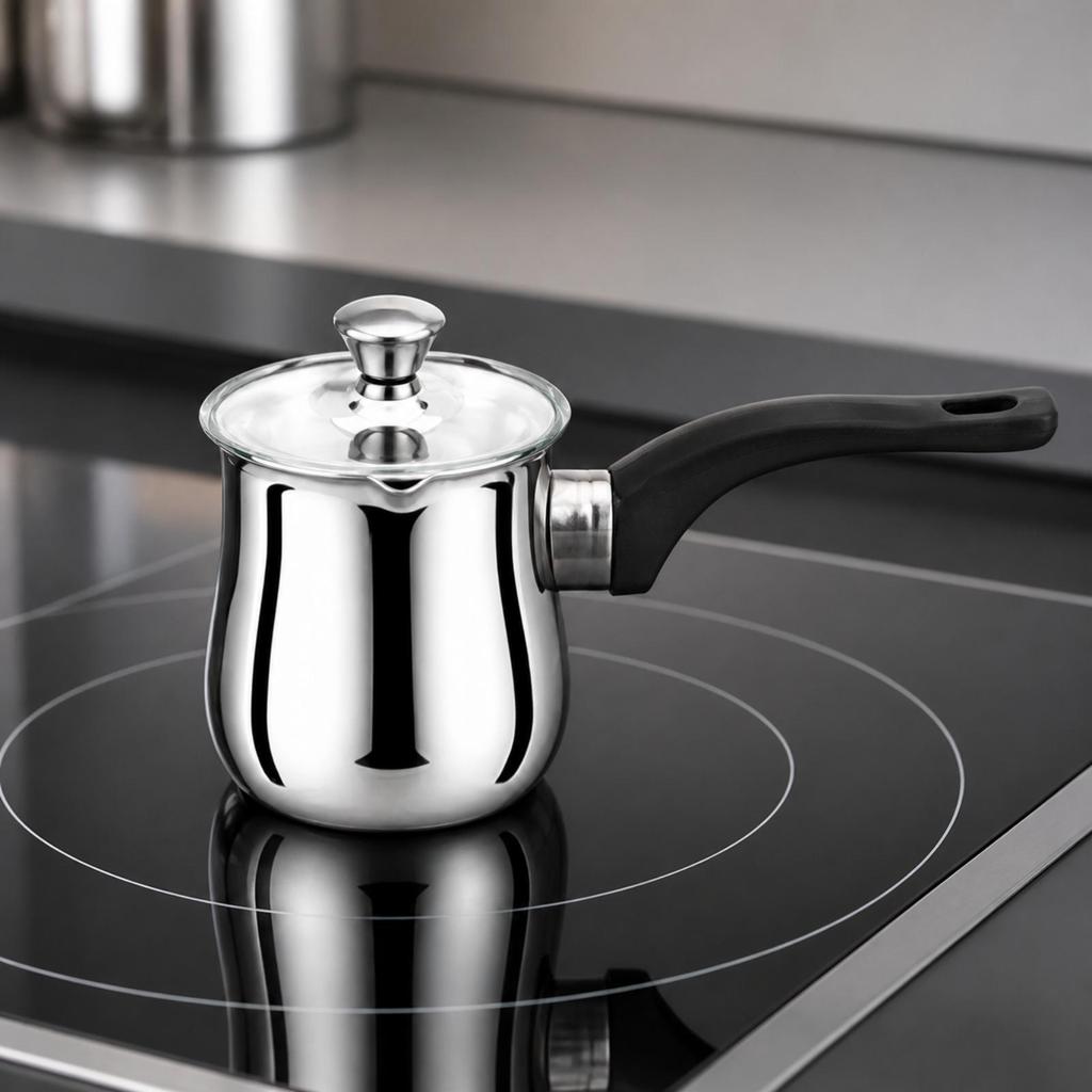 Turkish Coffee Pot with Lid Polished Compact for Home Kitchen