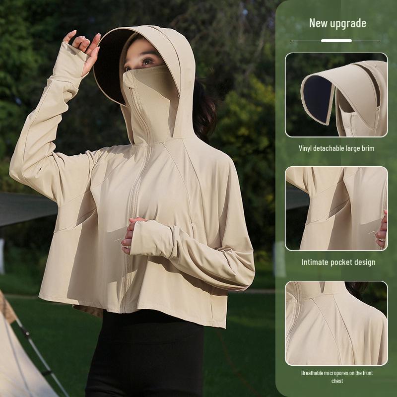 Women's Summer 2024 UV Protection Ice Silk Cycling Cardigan – Black Glue Original Yarn, Lightweight, and Breathable.