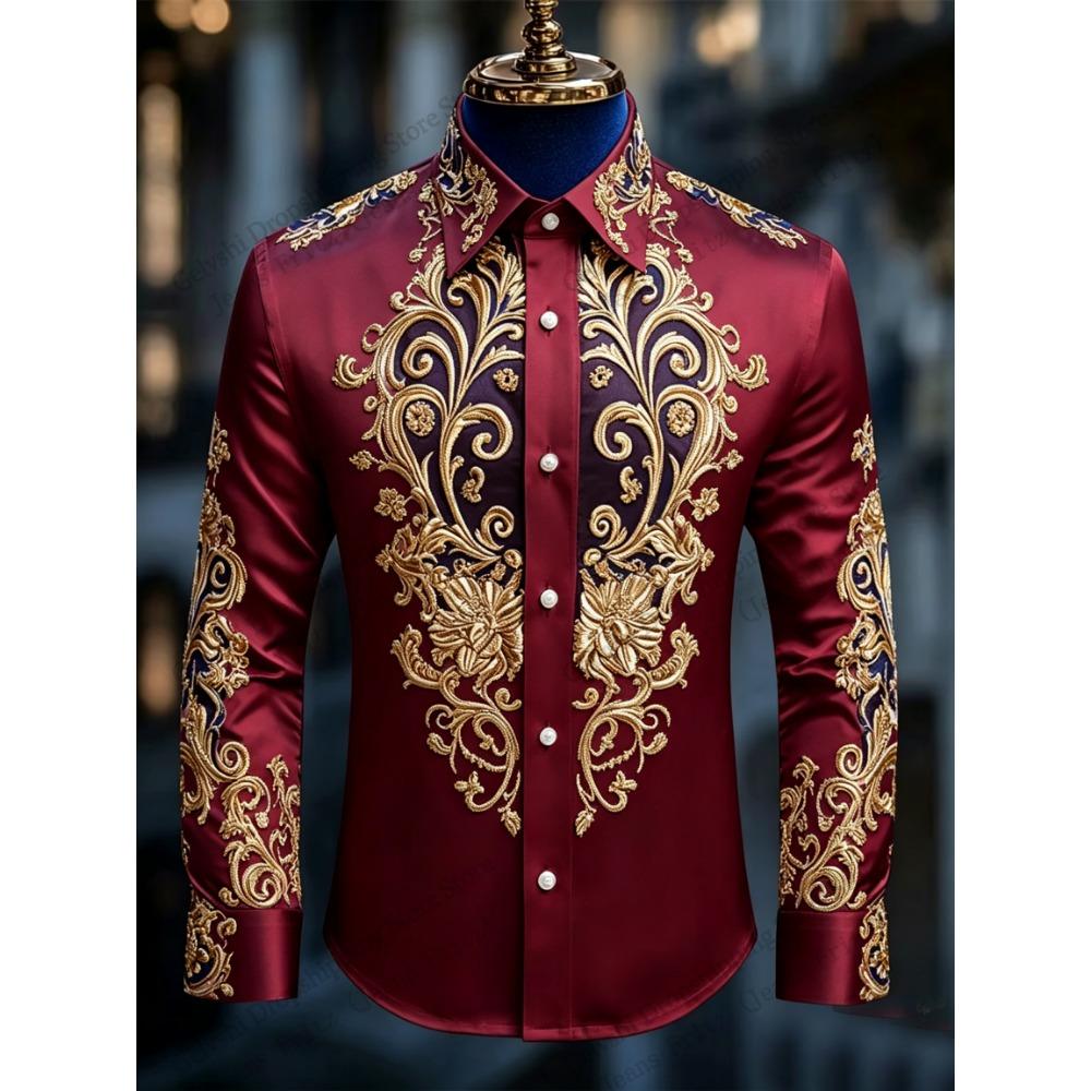 Various Golden Royal Court Pattern Long Sleeve Button Shirt Satin Floral 3d Print Hawaiian Shirt Men Women Fashion Blouse Party