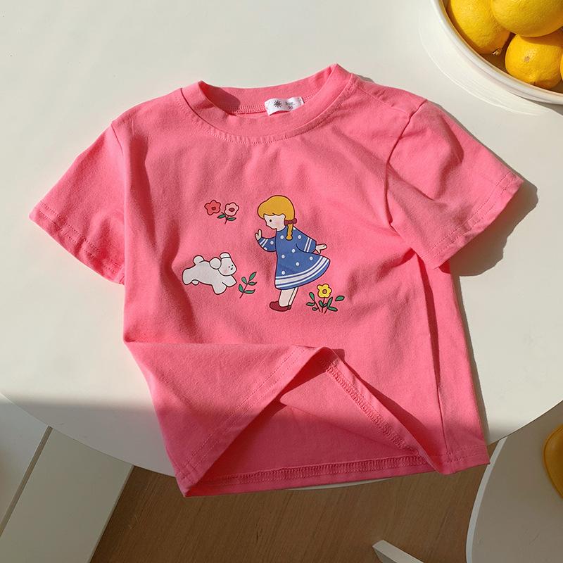 Casual T-shirt met Korte Mouwen voor Meisjes - Zomer Kinder Schattig Katoenen Top met Ronde Hals