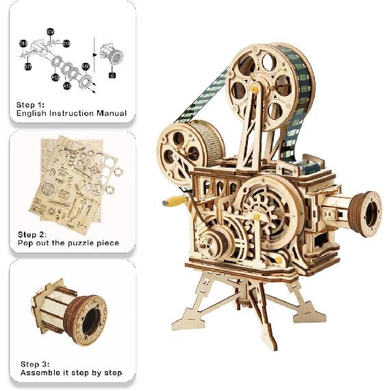 ROKR 3D Wooden Puzzle for Adults-Vitascope Model Building Kit-Wooden Vintage Projector Craft for Adults