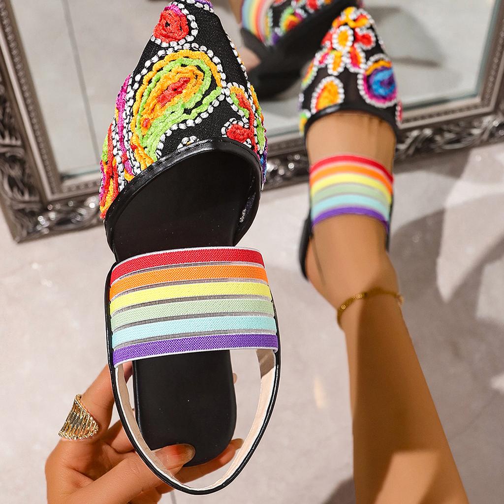 2025 Embroidery Women Loafers Plus Size 43 Women Shoes Mesh Lace Flats Slip on Slingbacks Sandals Female Casual Footwear