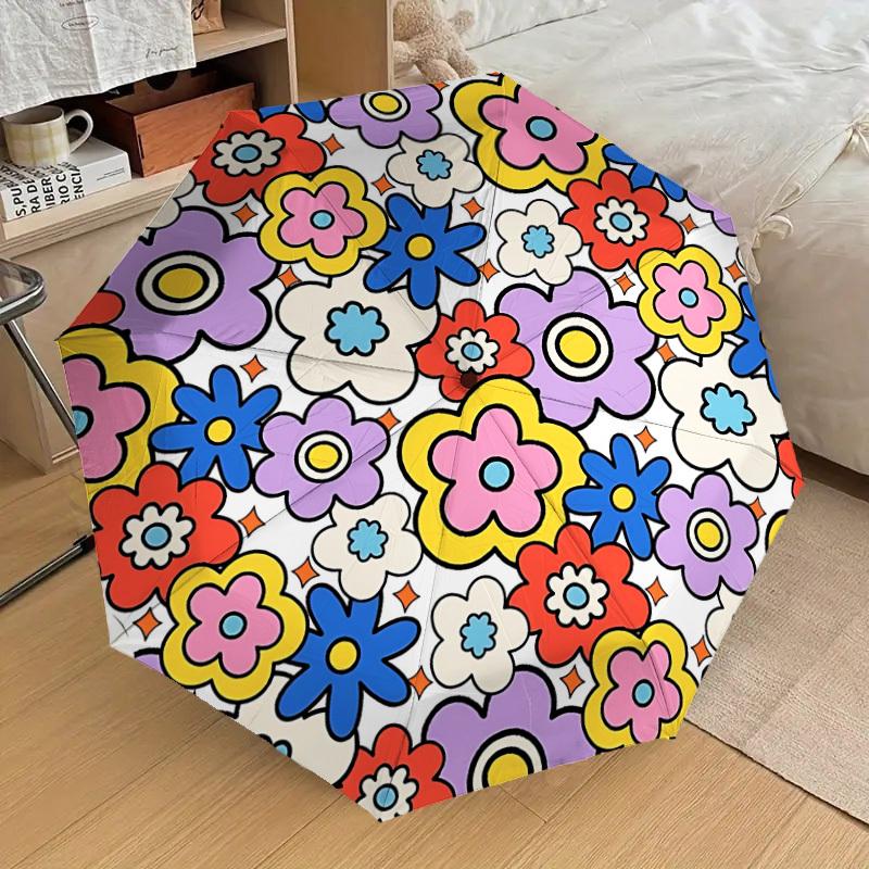 

1pc Floral Pattern Automatic Folding Umbrella Durable Iron Frame, Iron Umbrella Structure Suitable for All Seasons yy260203124