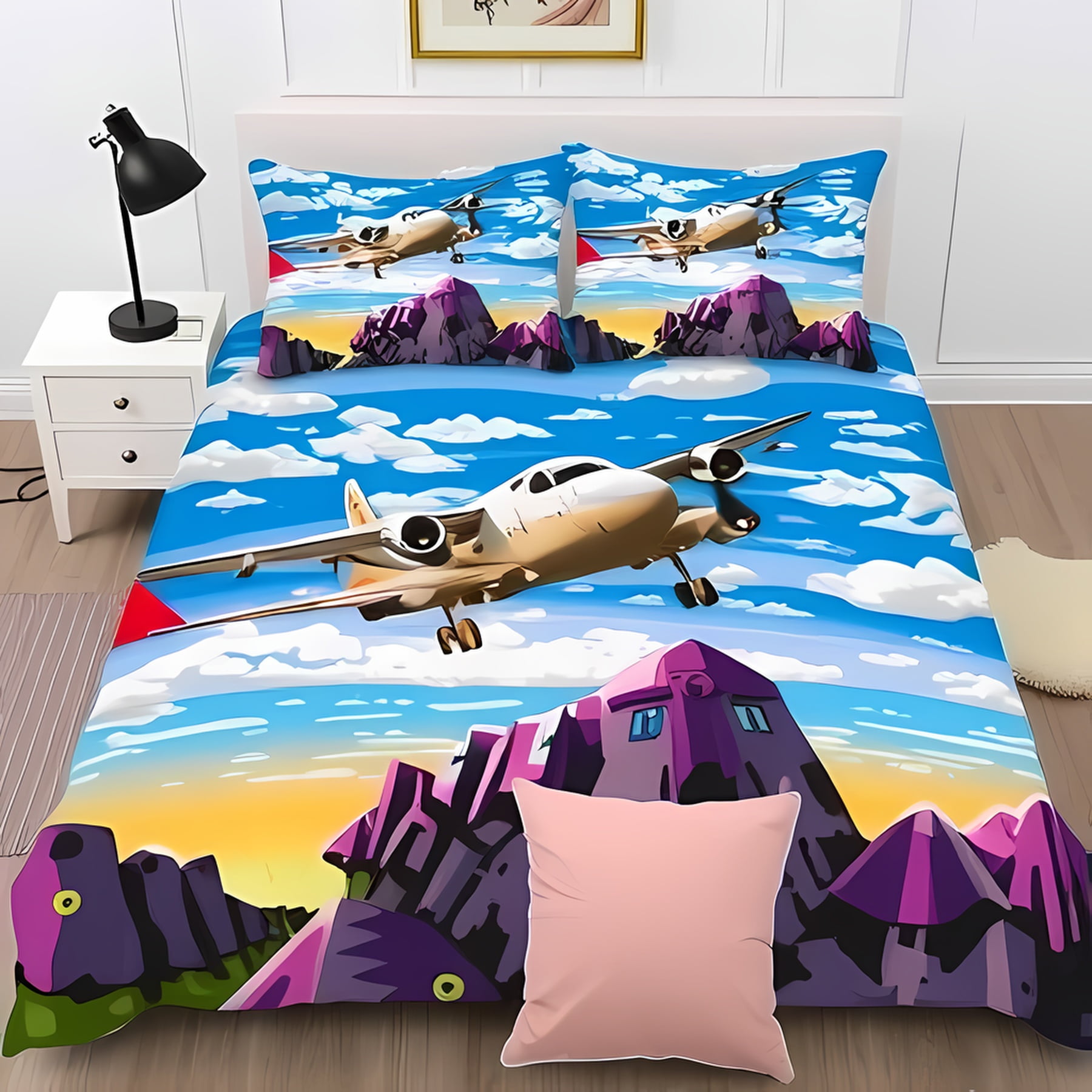 

Comforter Light Blue With Airplane Design Let The Adventure Begin Perfect For Travel Love Children Kids And Adults Soft Comforter (quilt)-EU Single(135*200cm)3pcs