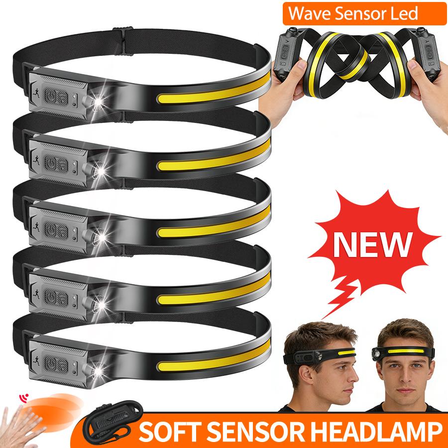 Sensor LED Headlamp USB Rechargeable Head Torch 5-mode Lighting Headlight Flashlight Running Light Camping Torch Emergency Lamp