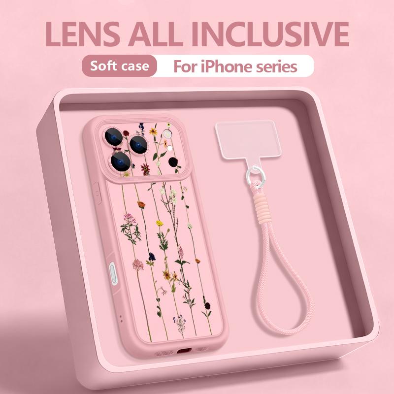Wrist Strap Lanyard Phone Case For iPhone 17 Pro Max Air 16E 16 14 15 Pro 12 13 Pro Max 11 Colourful Plant Pattern TPU Cover