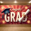 Grad Party Banner Sparkle Accents Party Backdrop Event Decoration Decorative Design Graduation Cap Banner For Indoor Decoration