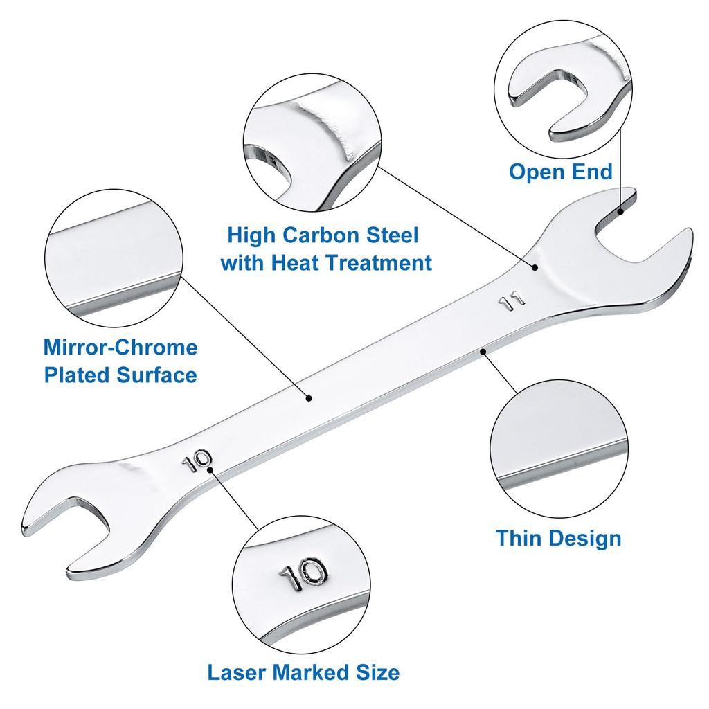 uxcell Set of 10mm x 11mm Metric Mirror Chrome Plated High Carbon Steel Wrenches for Home Maintenance and General Repairs 6-Piece Open-End