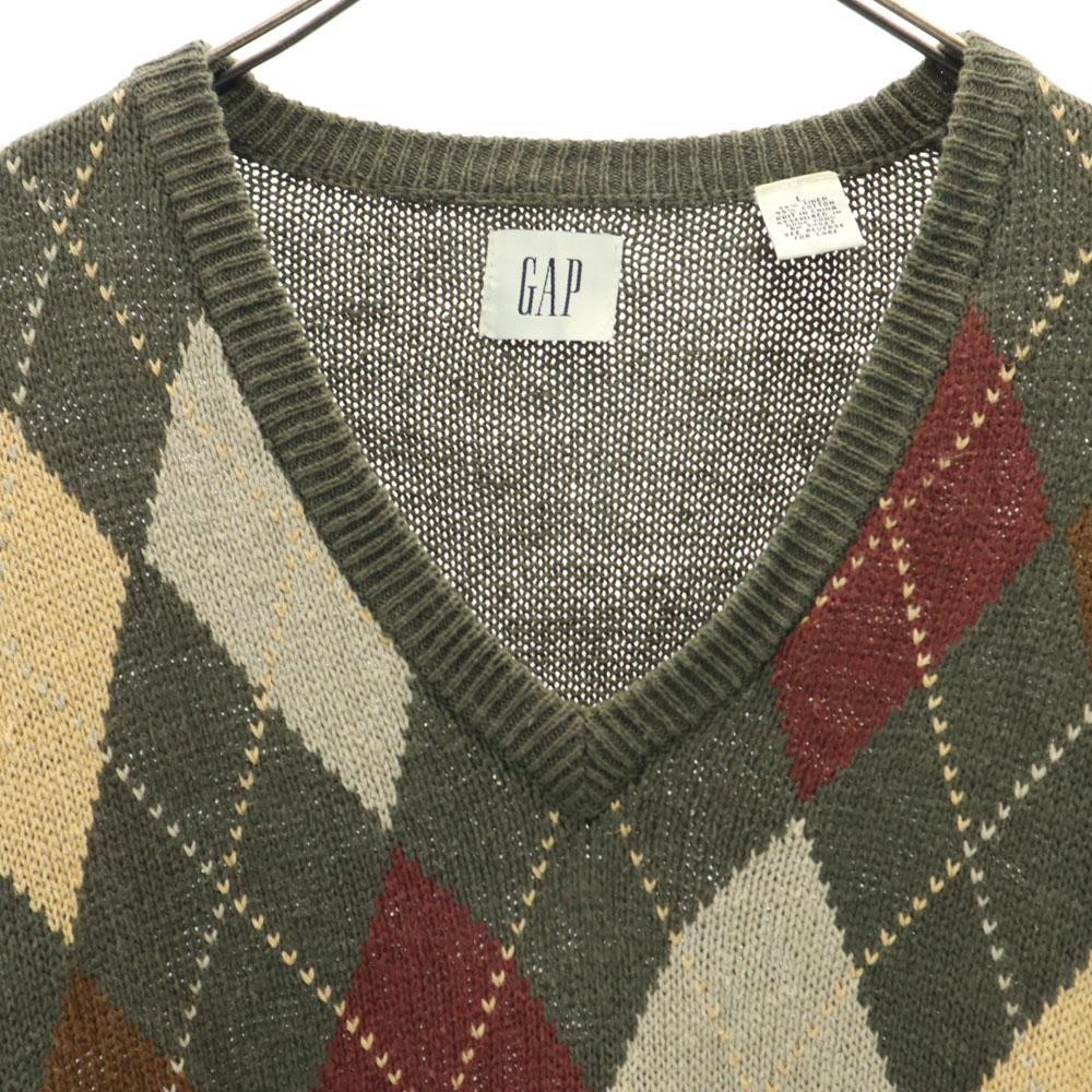 Gap 90s Linen Blend White Tag Old Argyle Long Sleeve Cotton Knit Sweater Men's Used