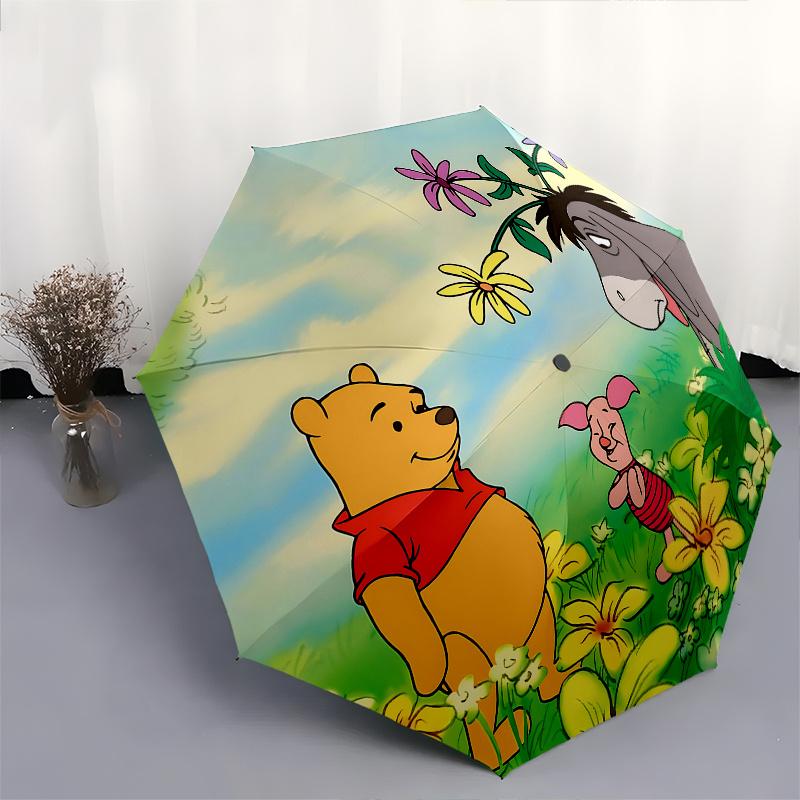 Ombrello Automatico Apri e Chiudi Winnie the Pooh e Pimpi - Ombrello Pieghevole Portatile a 8 Stecche con Manico in Plastica, Adatto per il Tempo Libero
