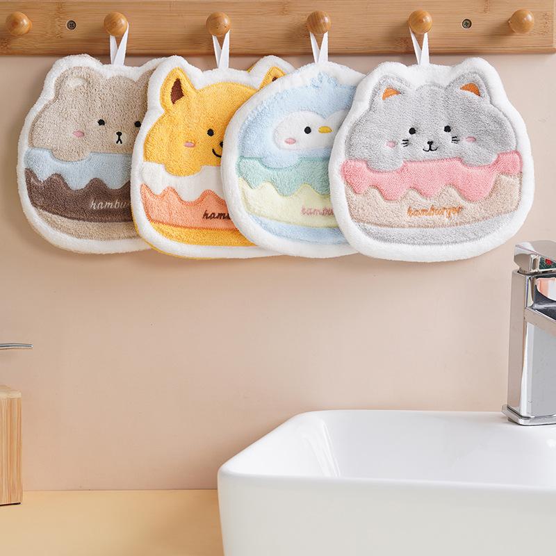 Çizgi Film Burger Hayvan Havlu Asılı Mutfak El Silme Kalınlaştırılmış Mendil Bez Emici Asma Halkalı Banyo Malzemeleri