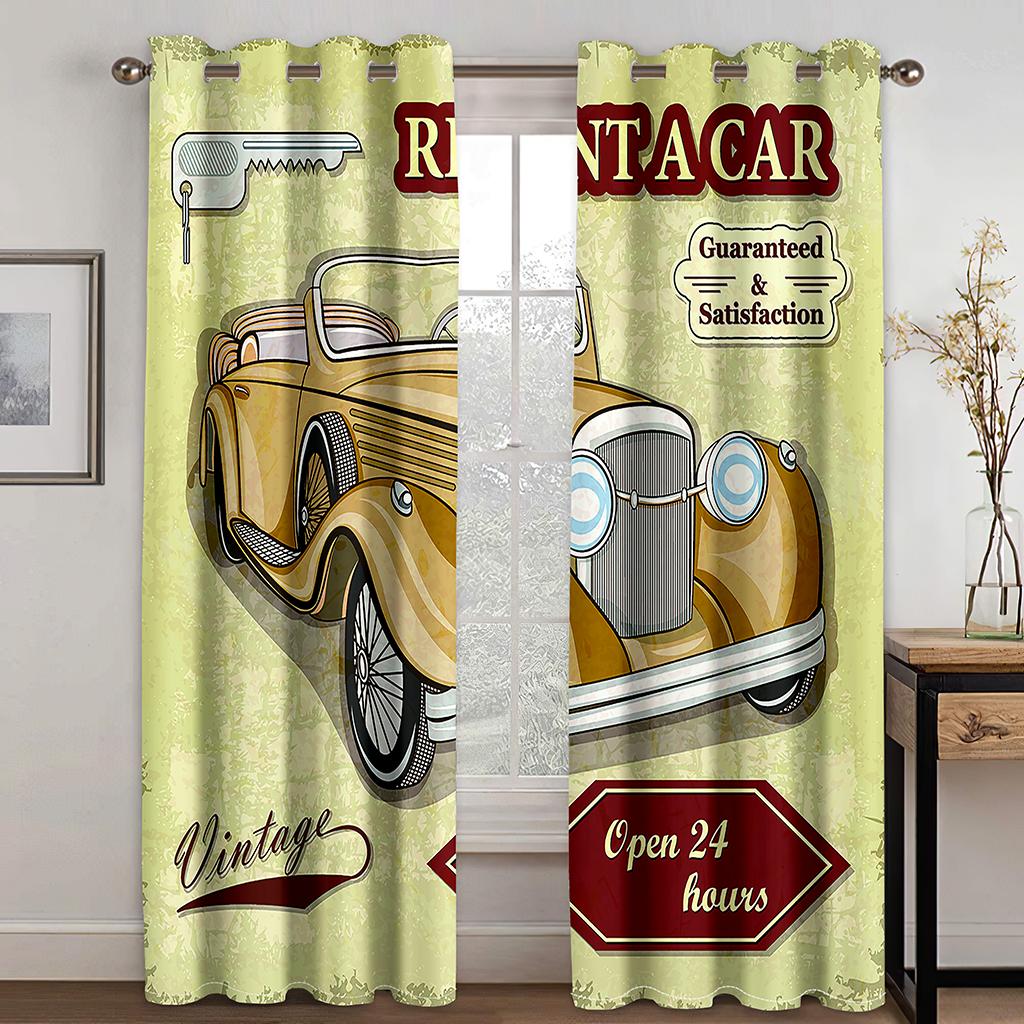 Klassiska Motorcyklar Med Vacker Kvinna Fönstergardiner Vardagsrum Sovrum Fönsterdraperier 2-Panels Set Sexig Dam