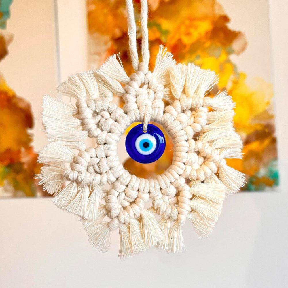 New Handmade woven pendant Bohemian style blue eye colored cotton thread woven wall hanging decor home living room decoration 12cm белый