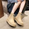 Fashion Solid Rain Boots Women Fleece Platform Rain boots Non-Slip Boots Women Ankle Rubber Boots Outside Slip-on Water Shoes