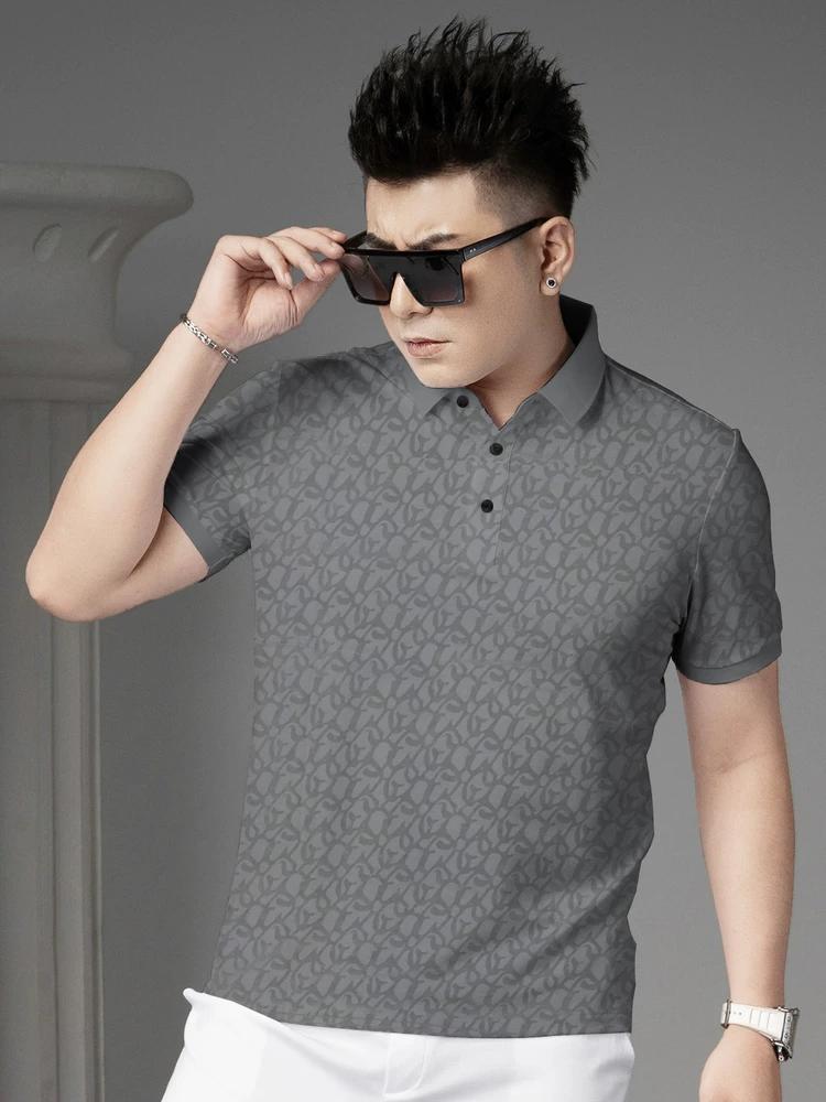 European Style Short-Sleeve Polo Shirt for Men, Summer Casual Turn-Down Collar T-Shirt, 2025 New Model with Velvet Print Half-Sleeve Top
