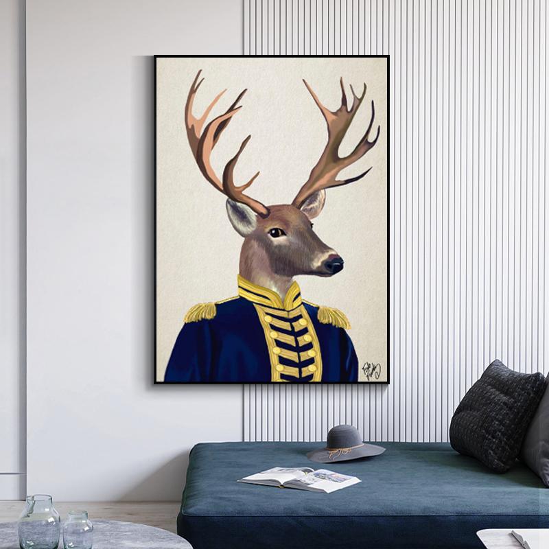 

Скандинавский винтажный джентльмен, абстрактный олень, холст, картина, постеры с животными и принты, настенные художественные картинки для украшения гостиной, без рамки 21*30cm