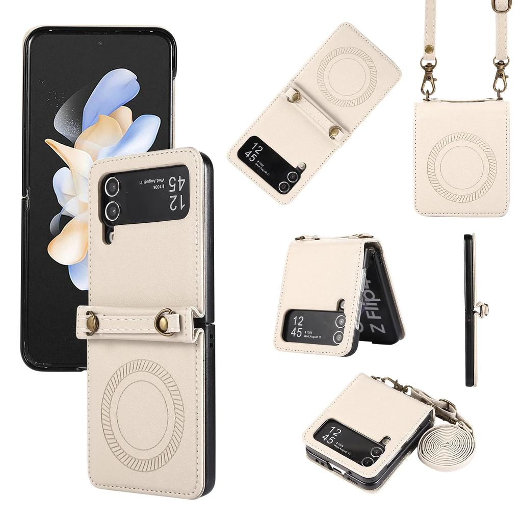 Crossbody Wireless Charge Magnetic Leather Case For Samsung Galaxy Z Flip 6 5 4 3 Flip5 Long Rope Lanyard For Magsafe Cover