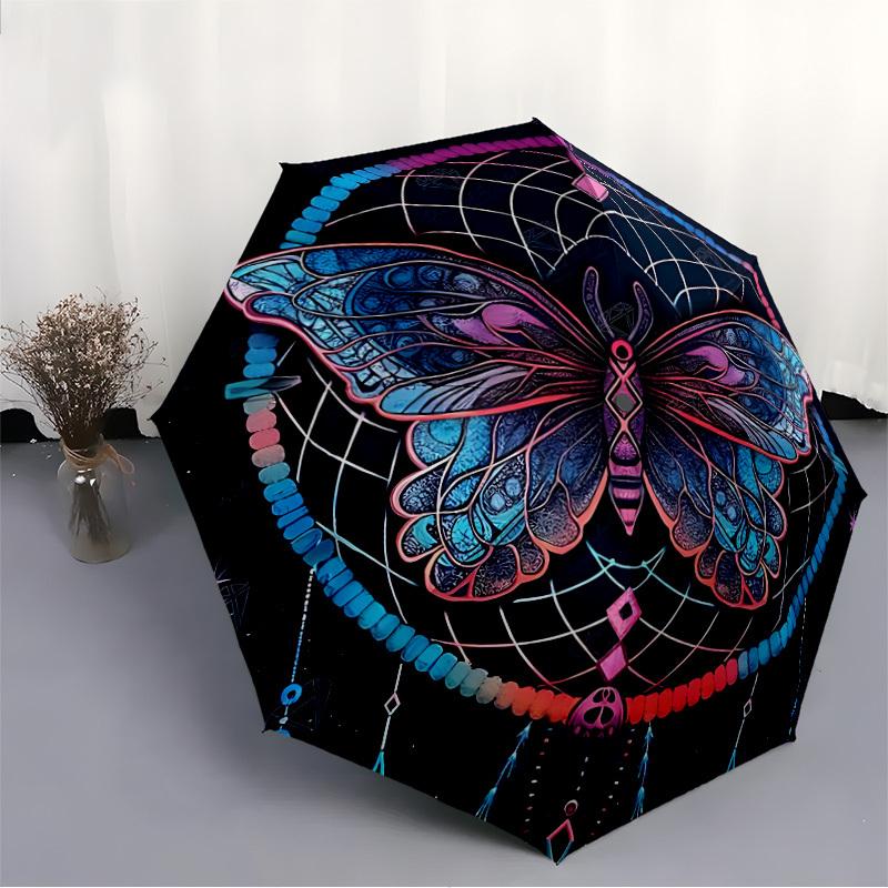 1pc Butterfly Mandala Automatic Open/Close Umbrella with Folding feature Compact Travel Umbrella, Lightweight design, for Commuting095