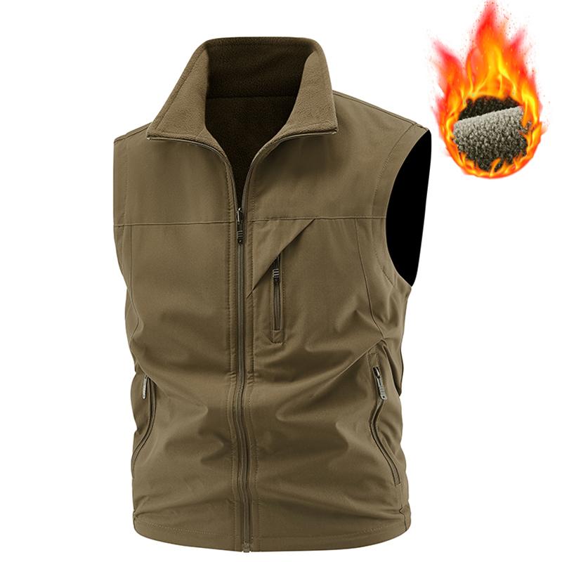 Мужская зимняя новая теплая флисовая жилетка-куртка Мужская для улицы Ветрозащитная для фотографа Рыбацкая жилетка С воротником-стойкой Двусторонняя жилетка Мужская M