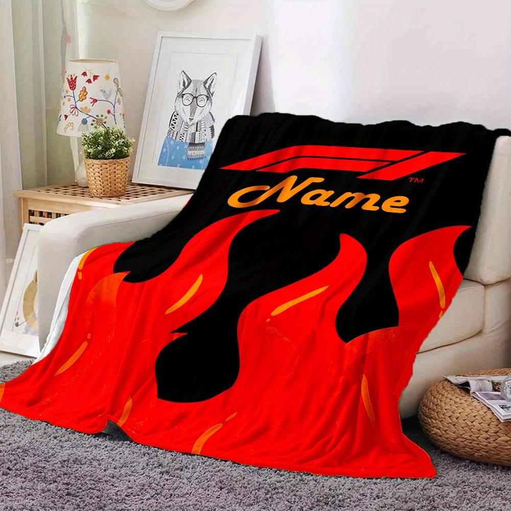 Red Flame F1 Logo Blanket Lightweight Blanket For Sofa Bed Travel Camping Living Room Office Sofa Chair And Bed Digital Printed Fleece Blanket With