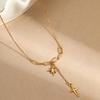 Hot-Selling Eight-Pointed Star Necklace: Gold-Plated Copper Tassel with Diamond-Studded Cross Pendant on Minimalist Clavicle Chain.