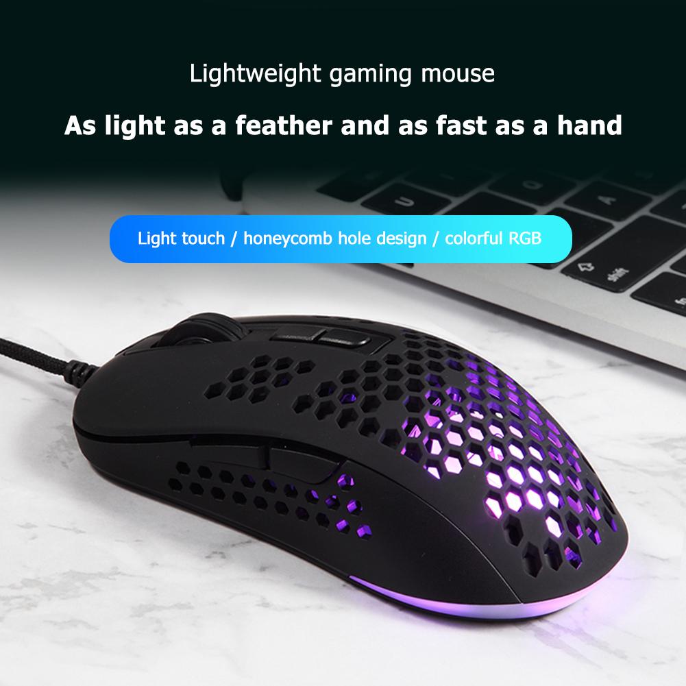 383 Gaming Mouse Lightweight Hollow Honeycomb Hole RGB USB Wired Mice 2400 DPI 6 Buttons Optical Mice for PC