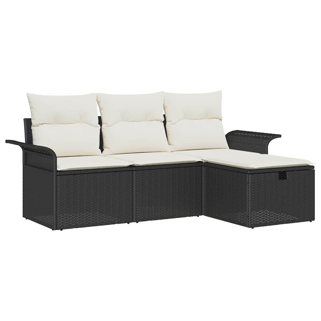 Garden Sofa Set with Cushions 4 pcs Black and Cream Poly Rattan
