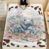1PC Floral Cow Animals Print FlAannel Blanket, High quality Comfortable for All Seasons, Home Decor, Warmth and Comfort