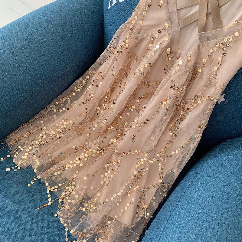 2023 Sequined Beach Dress: Mother-Daughter Backless Summer Maxi for Seaside Vacations