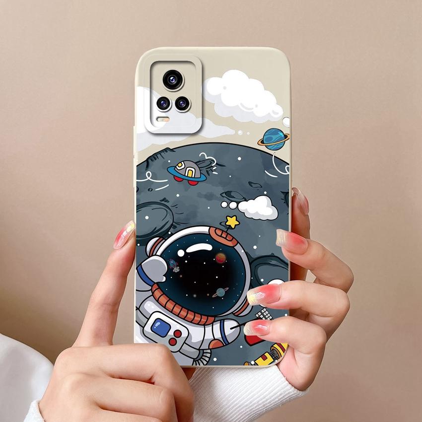 Dla Vivo Y75 S16 Y73 V17 S10 Y77 Etui na telefon Urocze kreskówkowe wzory astronautów Ochrona obiektywu Płynny silikon Antypoślizgowa powłoka Dla Vivo Obudowa na telefon komórkowy