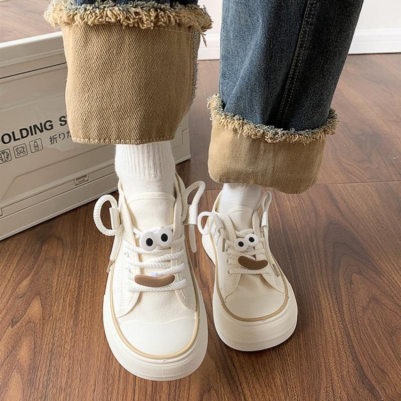 Canvas Shoes Women's New Round Head Cat Cute Accessories Single Shoes Women's Breathable Mango Head Student Women's Shoes