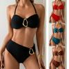New Solid Color Removable Neck Strap Sexy Tube Top Swimsuit Set