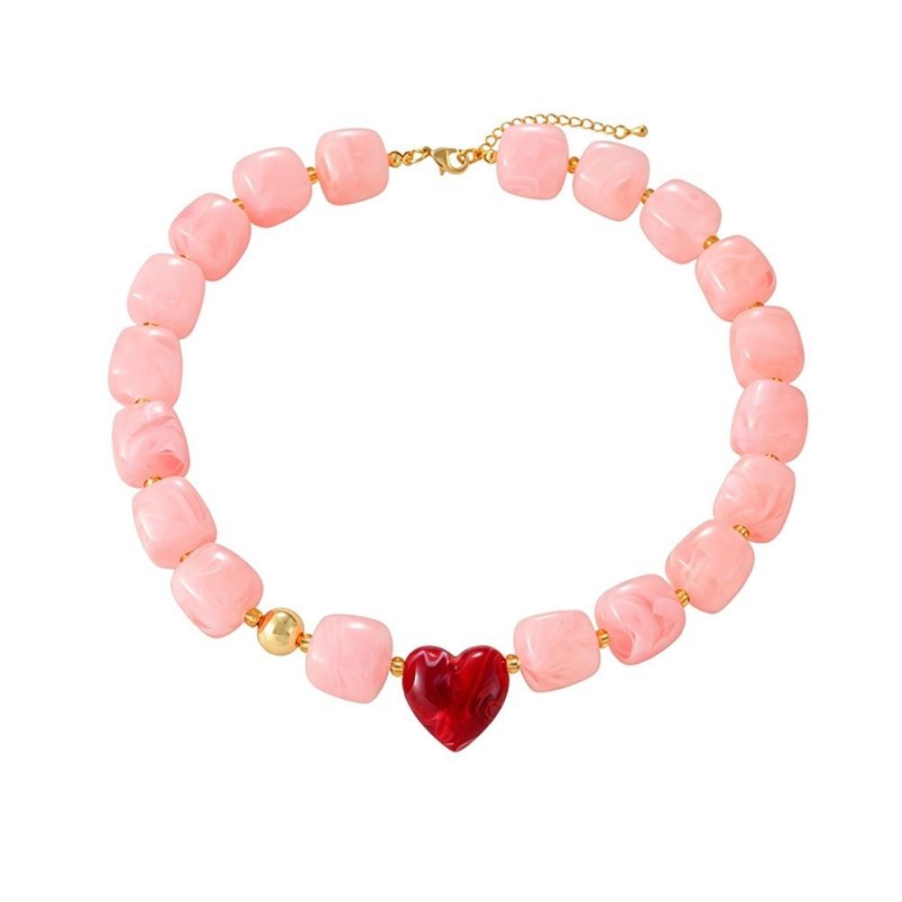Colorful Heart Pendant Choker Square Candy Neck Chain Fashion Resin Beaded Necklace Date