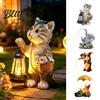 Solar-Gartenlicht für den Außenbereich, Katzenstatue aus Harz, getigertes Dekor mit automatischer LED-Lampenbeleuchtung, IP65 wasserdicht, Rasenornament für Terrasse, Geschenk für Liebhaber