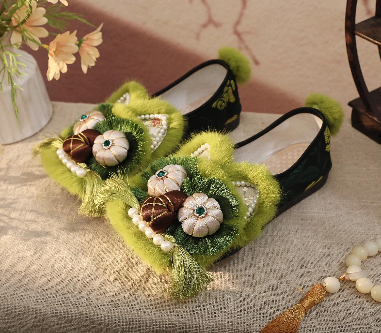 

Женские туфли на плоской подошве в стиле ретро с головой тигра в этническом стиле - Green Leaves 2024 36