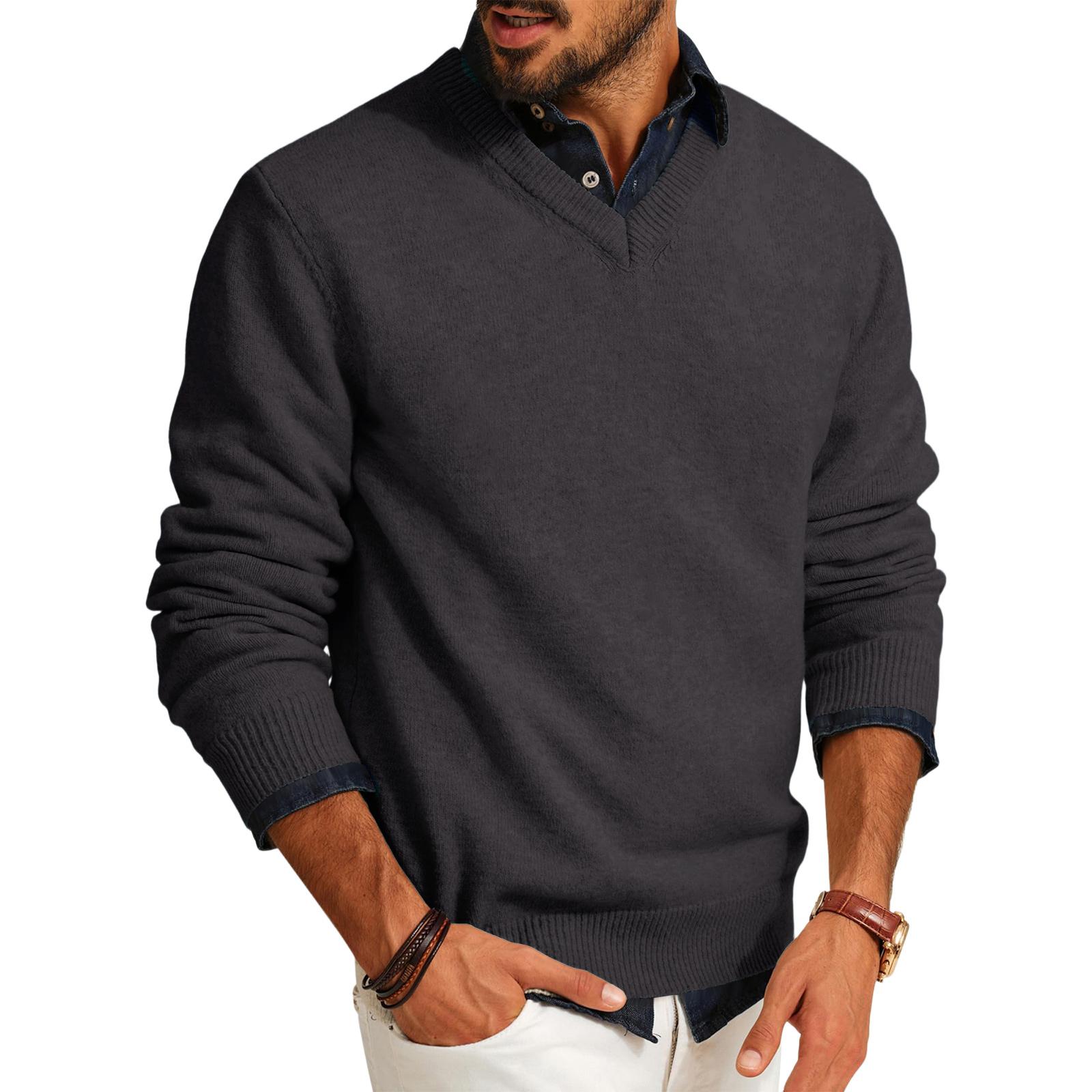 Jiangnan D Heren V-hals Truien Casual Gebreid Lichtgewicht Jurk Trui Lange Mouw Slim Fit Herfst Winter Pullover XXL