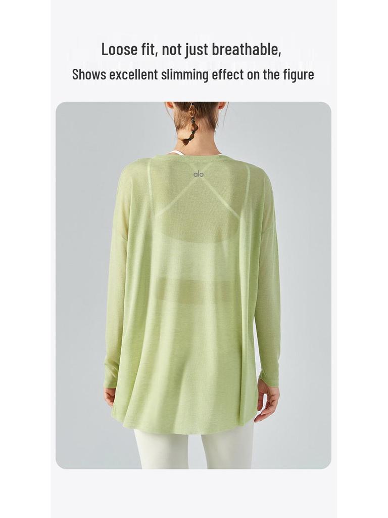 Dámské rychleschnoucí rozdělené tričko na jógu - Dlouhý rukáv, lehké, ležérní tričko