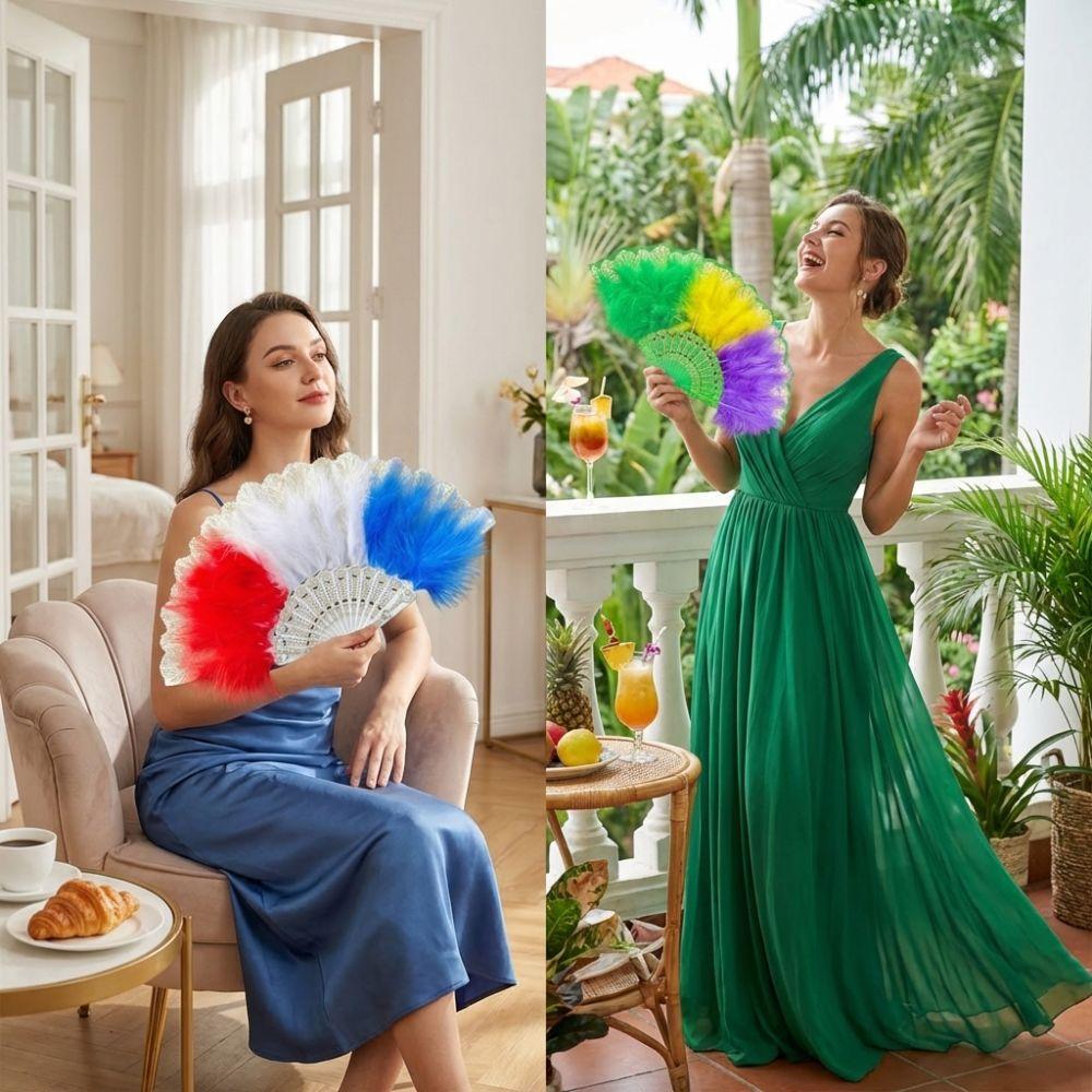 Plastikrahmen Feder Faltfächer Chinesischer Stil Spitze Fächer Tragbar Retro Handfächer Modenschau