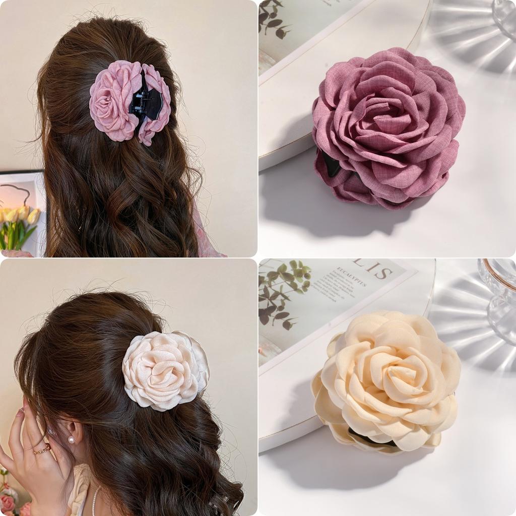 2/3 PCS New Solid Color Fabric Rose Flower Hair Claw for Women Girls Barrette Elegant Shark Clips Set Headwear Accessories Gifts
