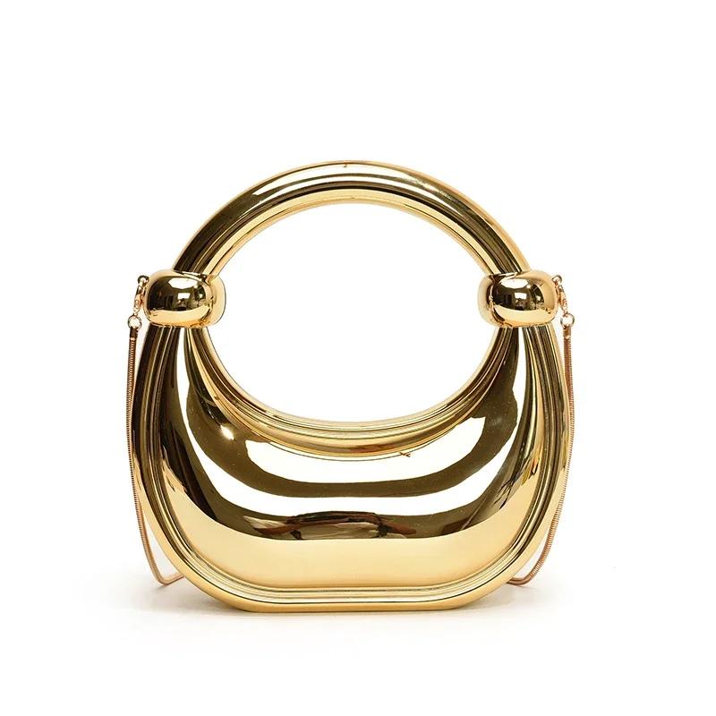 Summer PVC Metallic Gloss Half Moon Banquet Youth Sweet Crossbody Bags Hot Sale Advanced Sense Creative Design Luxury Handbags