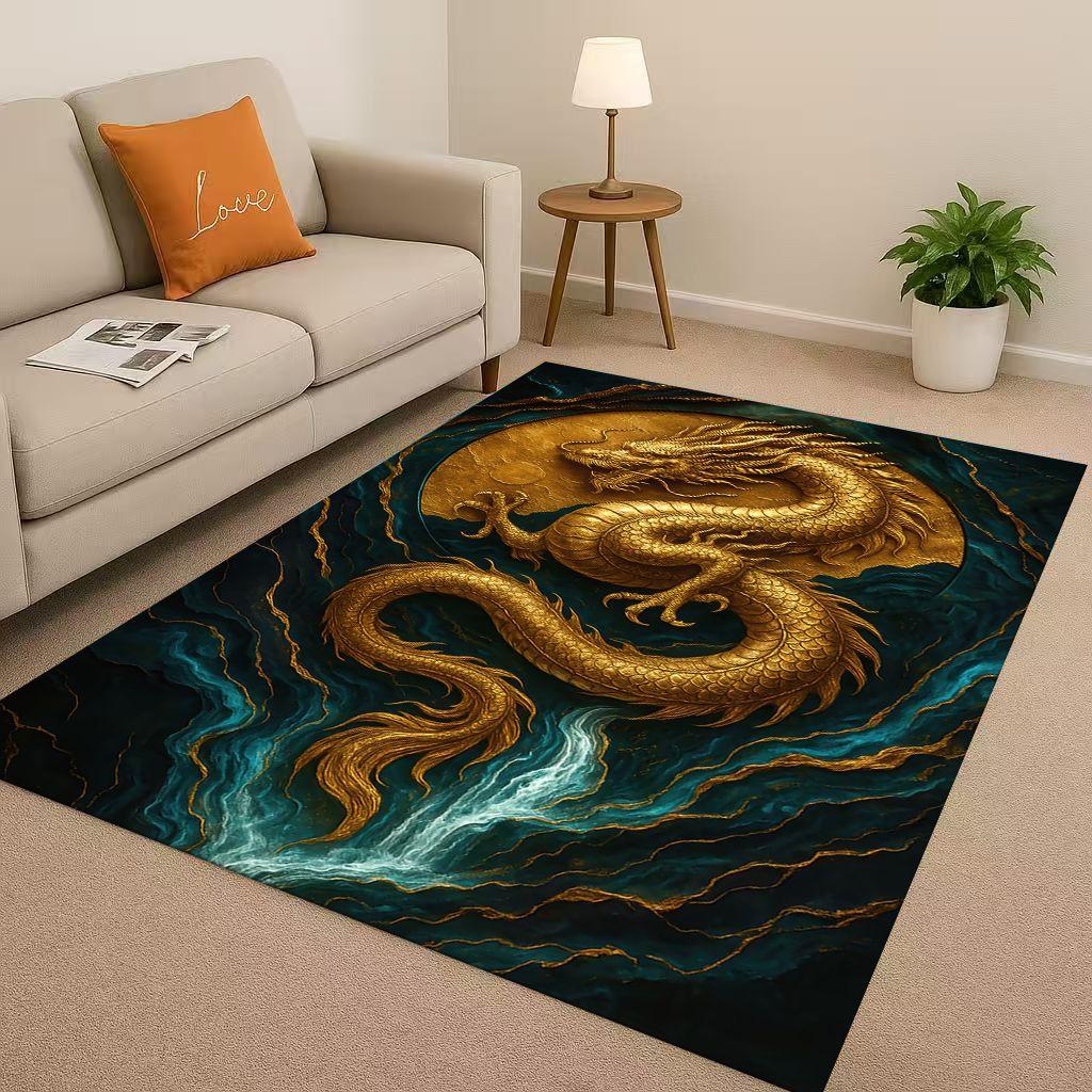 Yin Yang Element Dragon Chinese Loong Cartoon Living Room Non Slip Area Rug Carpet for Bedroom Playroom Sofa,Home Decor Doormat