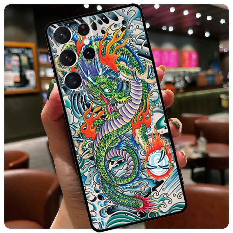 Japanese Wave Anime Dragon Phone Case For Samsung Galaxy S24 Ultra S20 S21 S22 S23 S25 Ultra S9 S10 Plus S25 FE Cover