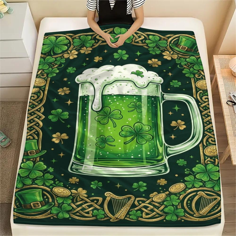 1Pc St.Patrick's Day Print Flannel Blanket, High Quality Comfortable for All Seasons, Home Decor, Warmth and Comfort, Perfect for Christmas Gifts W73