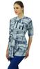 Bimba Indian Grey Tunic Top Cotton Printed Mandarin Collar Neck 3 4 Sleeve Blouse Casual