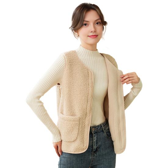 Fuzzy Sherpa Fleece Vest for Women Warm Sleeveless Jacket Cozy Full Zip Waistcoat with Pockets Fall Winnter Outerwear